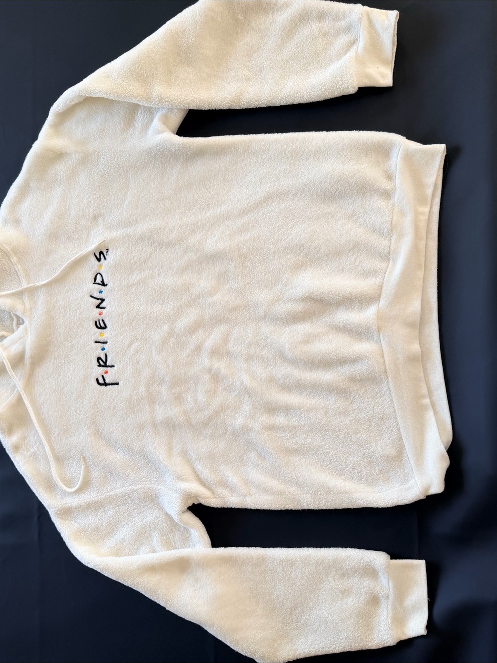 FRIENDS Cream Crewneck Fuzzy Pullover Sweater